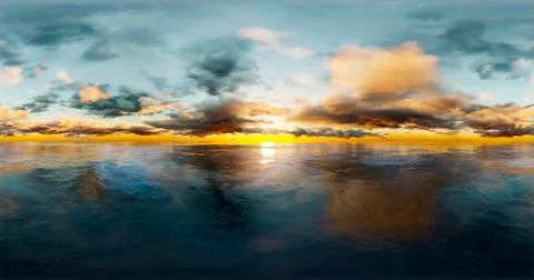 3D rendering. Blue sky with clouds at sunset or sunrise. Environment 360 HD.. Stock Photos