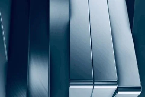 3d rendering of blue steel vertical boxes with a light reflection Stock Illustration