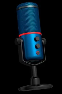 3D rendering of blue studio condenser microphone isolated on black background Stock Illustration