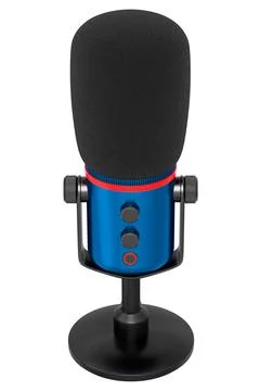 3D rendering of blue studio condenser microphone isolated on white background Stock Illustration