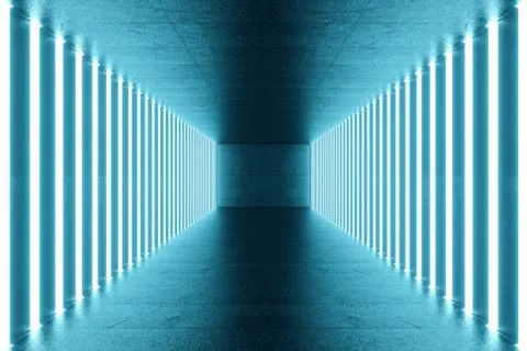 3D rendering blue-tint Illuminated corridor with blue neon light. Elegant Stock Illustration
