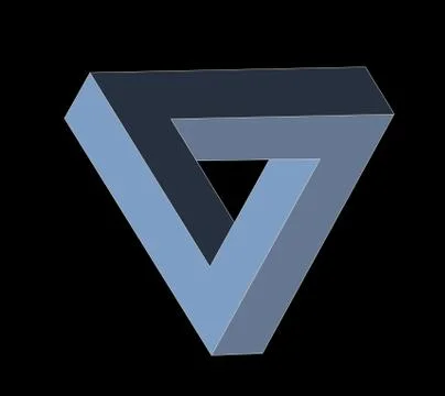 3D rendering of a blue triangular shape on black background Stock Illustration