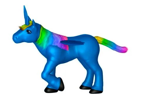 3D Rendering Blue Unicorn on White Stock Illustration