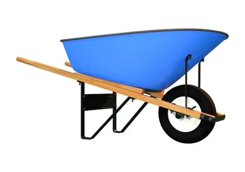 3D Rendering Blue Wheelbarrow on White Stock Illustration