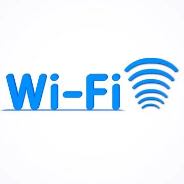 3d rendering blue WiFi text with internet symbol Stock-Illustration
