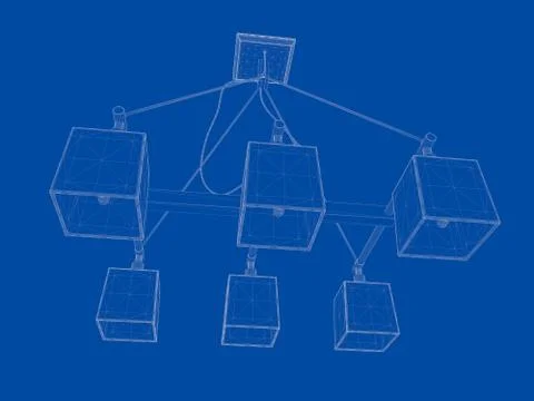 3d rendering of a blueprint lamp light holder isolate on a blue background Illustrazione stock