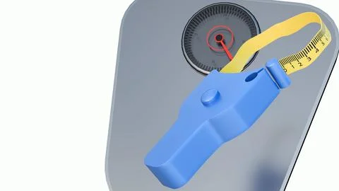A 3D rendering of body weight with a measuring tape wrapped around the center Stock Illustration