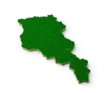 3D rendering of the border of Armenia from a grass patch on a white isolated Illustrazione stock