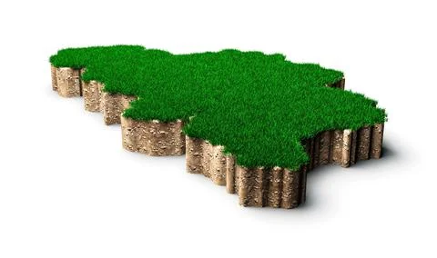 3D rendering of the border of Belgium from a grass patch on a white isolated Illustrazione stock