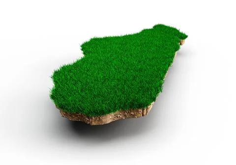 3D rendering of the border of Madagascar made of a grass patch with a white Illustrazione stock