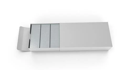 3D rendering of a box of staple pins isolated in the white background Stockillustratie