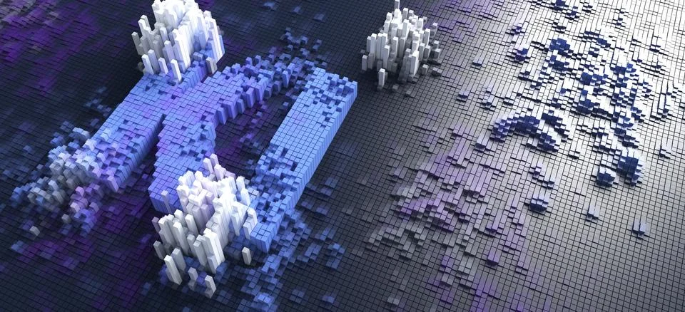 3d rendering of boxes forming the KI letters German word kuenstliche intelligenz Stock Illustration