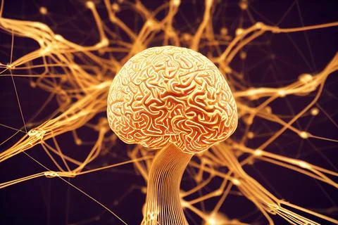 3D rendering of a brain and nerve system Stock Illustration