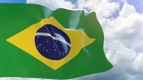 3D rendering of Brazil flag waving on blue sky background with Alpha channel Stock Footage 82145201