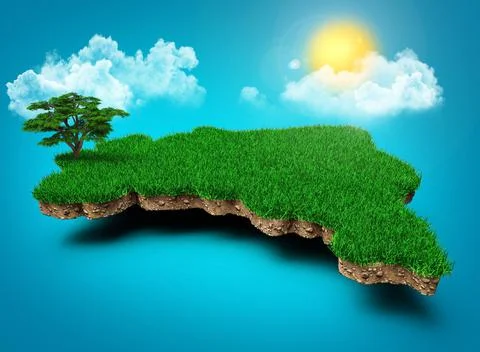 3D rendering of the Brazil map under clouds and the sun Stockillustratie
