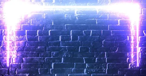 3d rendering. Brick wall illuminated by a pink neon lamp. Abstract background Stock Illustration