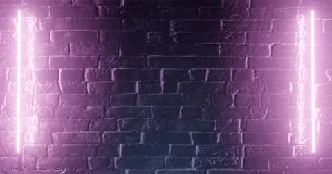 3d rendering. Brick wall illuminated by a pink neon lamp. Abstract background Stock Illustration