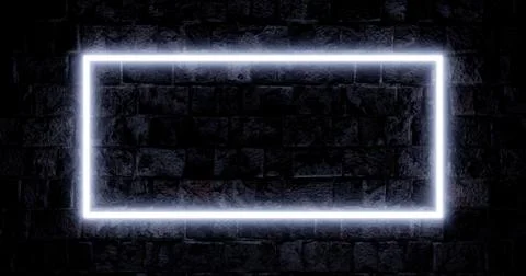 3d rendering. Brick wall illuminated by neon pink light from spotlights. Abst Stock Illustration