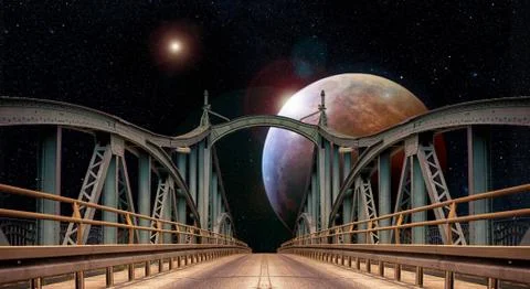 3D rendering of a bridge to space planet Ilustración de archivo
