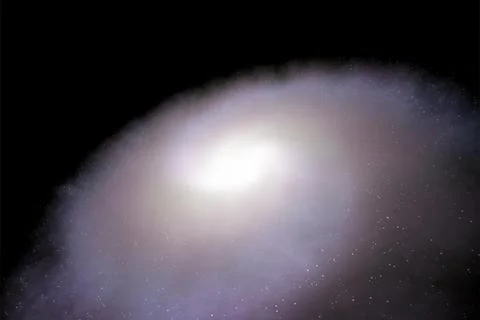 3D rendering of a bright galaxy consisting of nebulae and star clusters Illustrazione stock