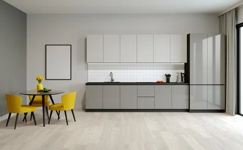 3d rendering. Bright kitchen design. Stock-Illustration