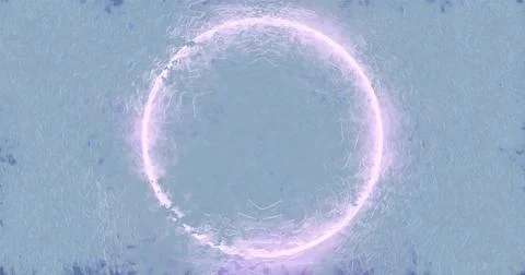 3d rendering. A bright neon circle against a background of cracked ice. Banne Illustrazione stock