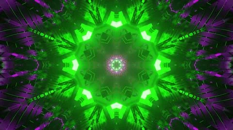 3D rendering of a bright neon green abstract pattern in a star-shaped explosi Stock Illustration