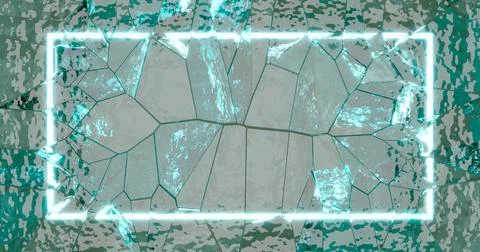 3d rendering. A bright neon square or rectangle against a cracked ice backgro Stock Illustration