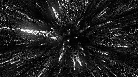 3D rendering of bright particles fill the space with jets of energy and light Stock Illustration