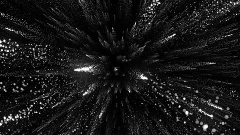 3D rendering of bright particles fill the space with jets of energy and light Illustrazione stock