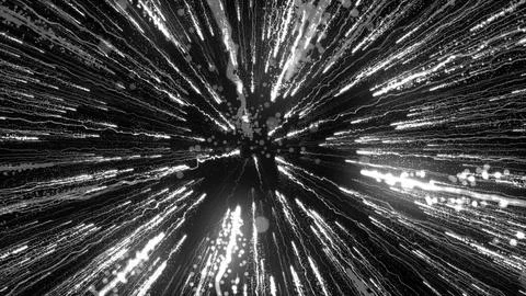 3D rendering of bright particles fill the space with jets of energy and light Stock Illustration