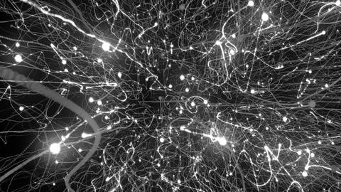 3D rendering of bright particles fill the space with jets of energy and light 스톡 일러스트