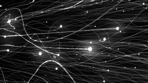 3D rendering of bright particles fill the space with jets of energy and light Stock Illustration