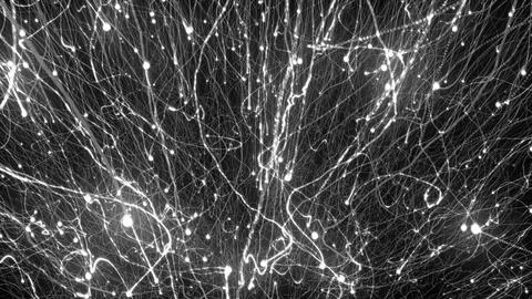 3D rendering of bright particles fill the space with jets of energy and light Stock Illustration