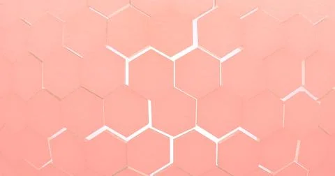 3D Rendering Bright pink skin hexagon cells macro. Human skin texture background Stock Illustration