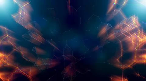 3D rendering of bright polygonal elements in the dark space Stockillustratie