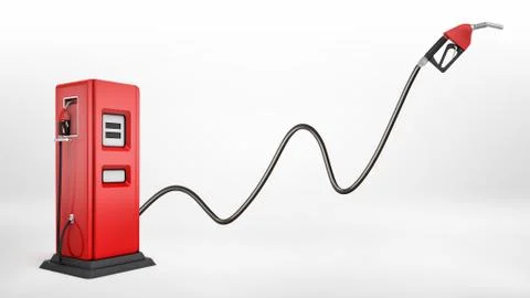 3d rendering of a bright red fuel pump in side view on white background with a Stock Illustration