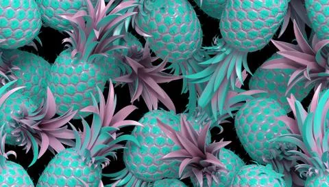 3d rendering of bright tiki style seamless pattern with pineapples. Stock Illustration