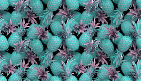 3d rendering of bright tiki style seamless pattern with pineapples. イラスト素材