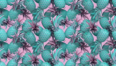 3d rendering of bright tiki style seamless pattern with pineapples. Stock Illustration