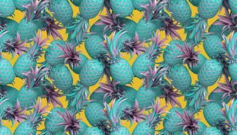 3d rendering of bright tiki style seamless pattern with pineapples. イラスト素材