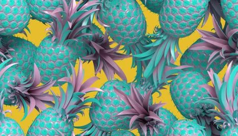 3d rendering of bright tiki style seamless pattern with pineapples. Stock Illustration