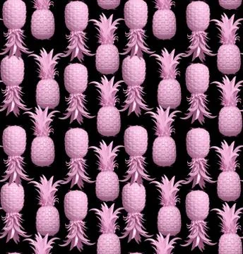 3d rendering of bright tiki style seamless pattern with pineapples. Stock-Illustration