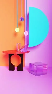 3D rendering of brightly colored rooms for the phone Stock Photos