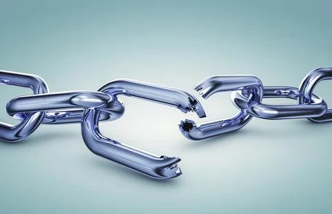 3D rendering of a broken chain Illustrazione stock