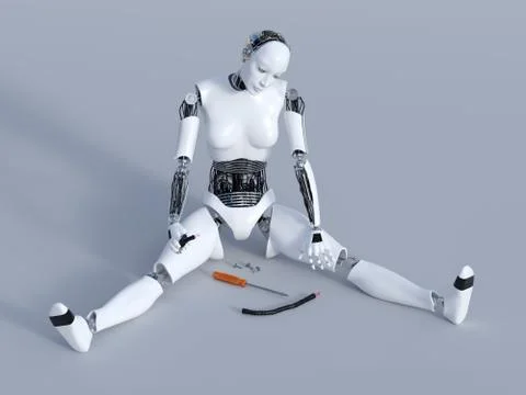 3D rendering of a broken female robot. Stock Illustration