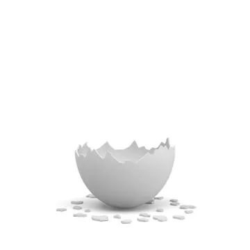 3d rendering of broken in half at the middle egg with a white shell and several Stock Illustration