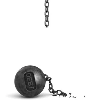 3d rendering of a broken iron chain that used to hold a large iron wrecking ball Stock Illustration