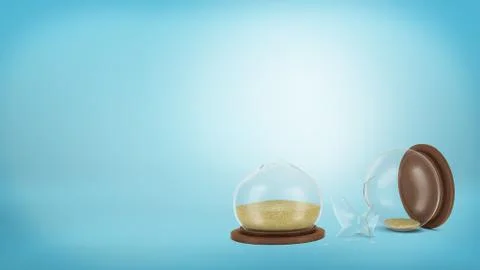 3d rendering of a broken retro hourglass lying on a blue background in halves イラスト素材