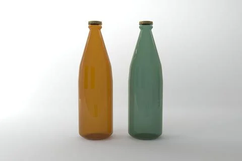 3D rendering of brown and green empty bottles isolated in the light backgroun Stock Illustration